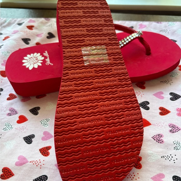 Yellow Box Red Sandals with Rhinestone Straps - Picture 5 of 5
